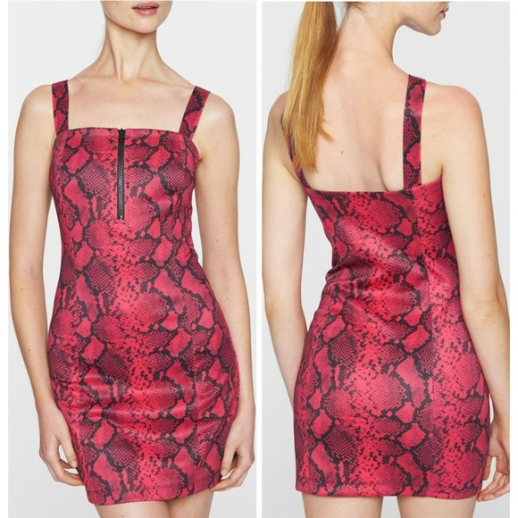 NWT Pam & Gela x Anthropologie | Red Pink Baby Boa Snakeskin Print Mini Dress - Picture 2 of 7